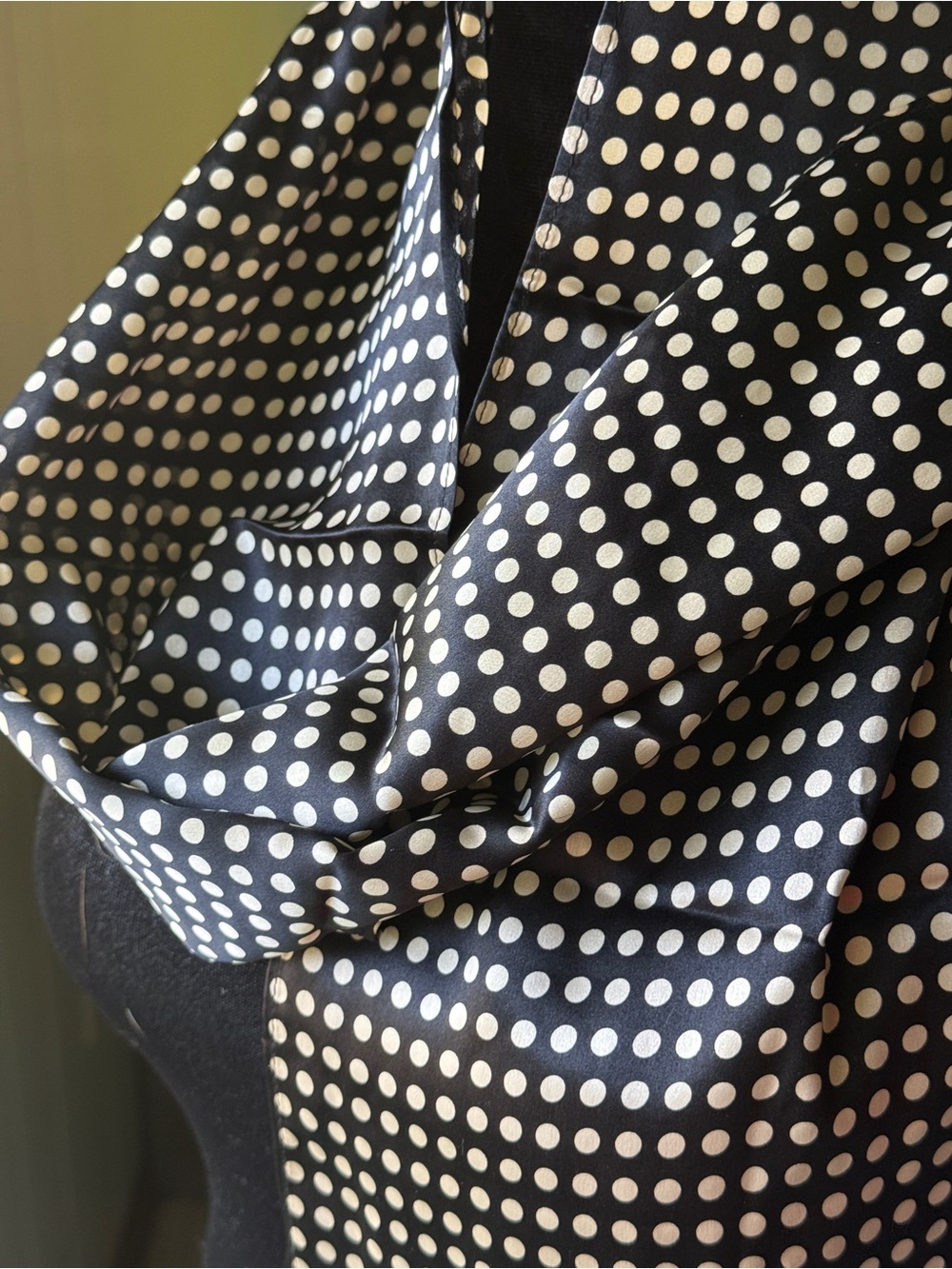 100% Silk Black and White Polka Dot Scarf